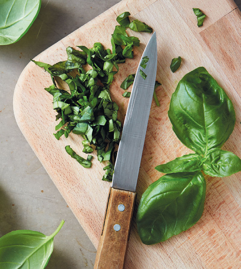 knife skills - cutting basil