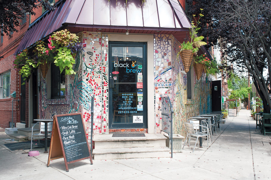 Black & Brew cafe’s mosaic-clad entrance