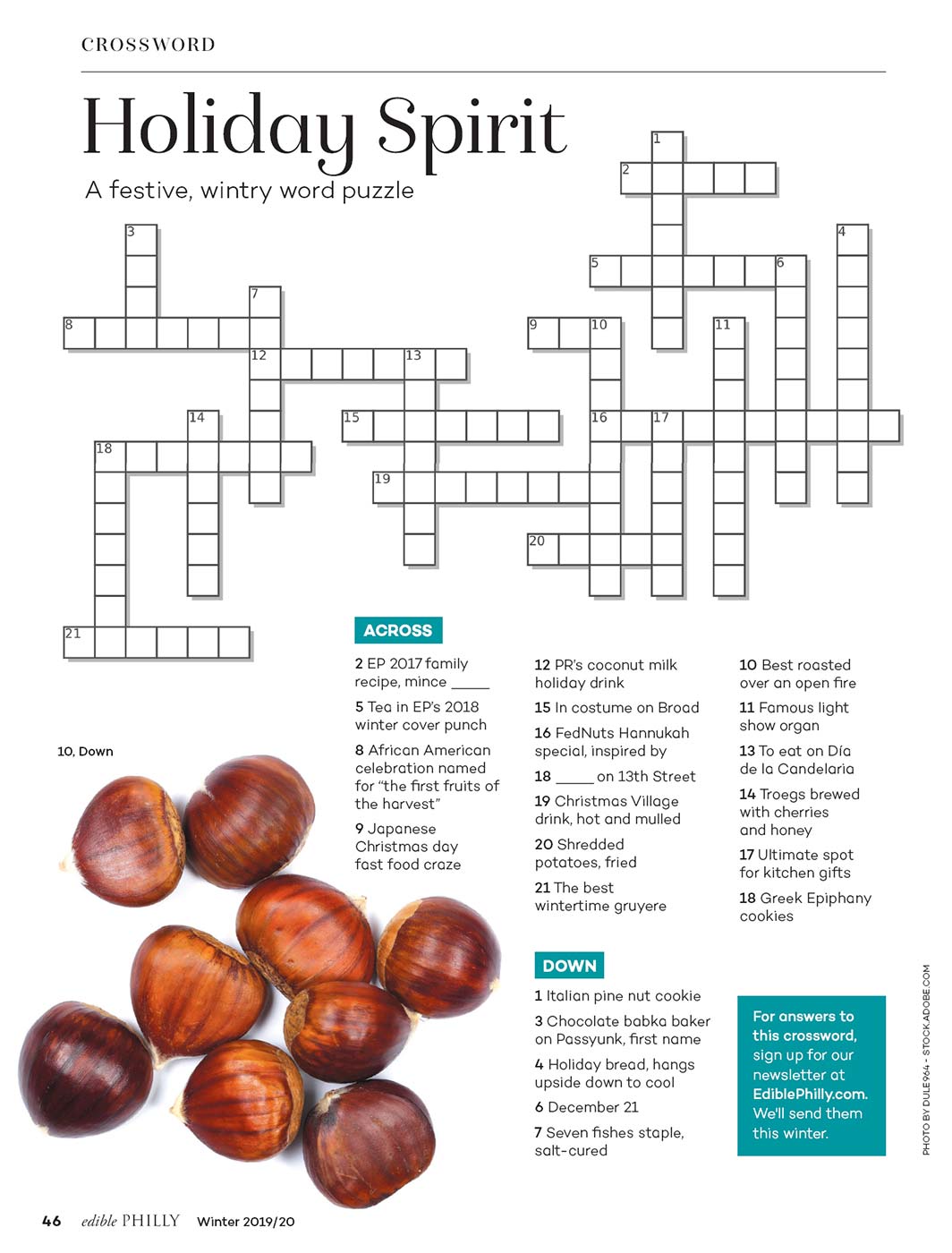 Holiday Spirit Crossword Puzzle Edible Philly