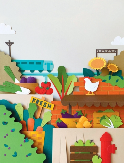 cut paper illustration of Philly area farm stands