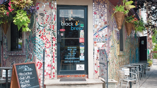 Black & Brew cafe’s mosaic-clad entrance