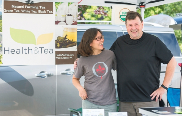 Liz Wang and Alain Boczkowski, co-owners of Health and Tea, at the Upper Merion Farmers’ Market