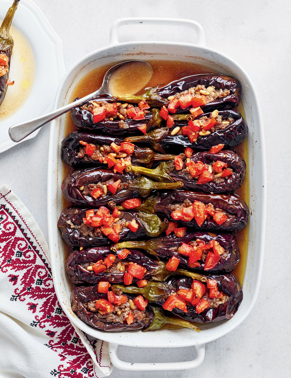 Lamb and Nut–Stuffed Eggplant Bake