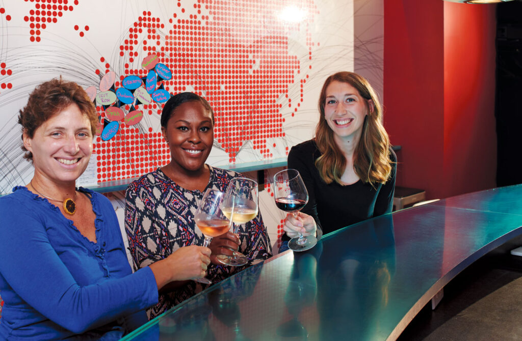 Jill Weber, Latoya Woodland and Virginia Mitchell at Weber’s restaurant, Jet Wine Bar on South Street.