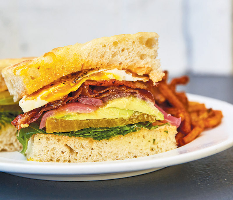 A bacon, egg, and beet sandwich at Ants Pants